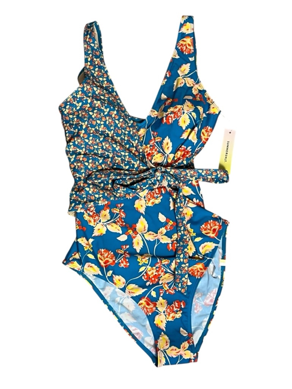 Summersalt x DVF The Perfect Wrap One Piece Swimsuit Floral Teal  NWT 2022 6LT - Picture 9 of 16